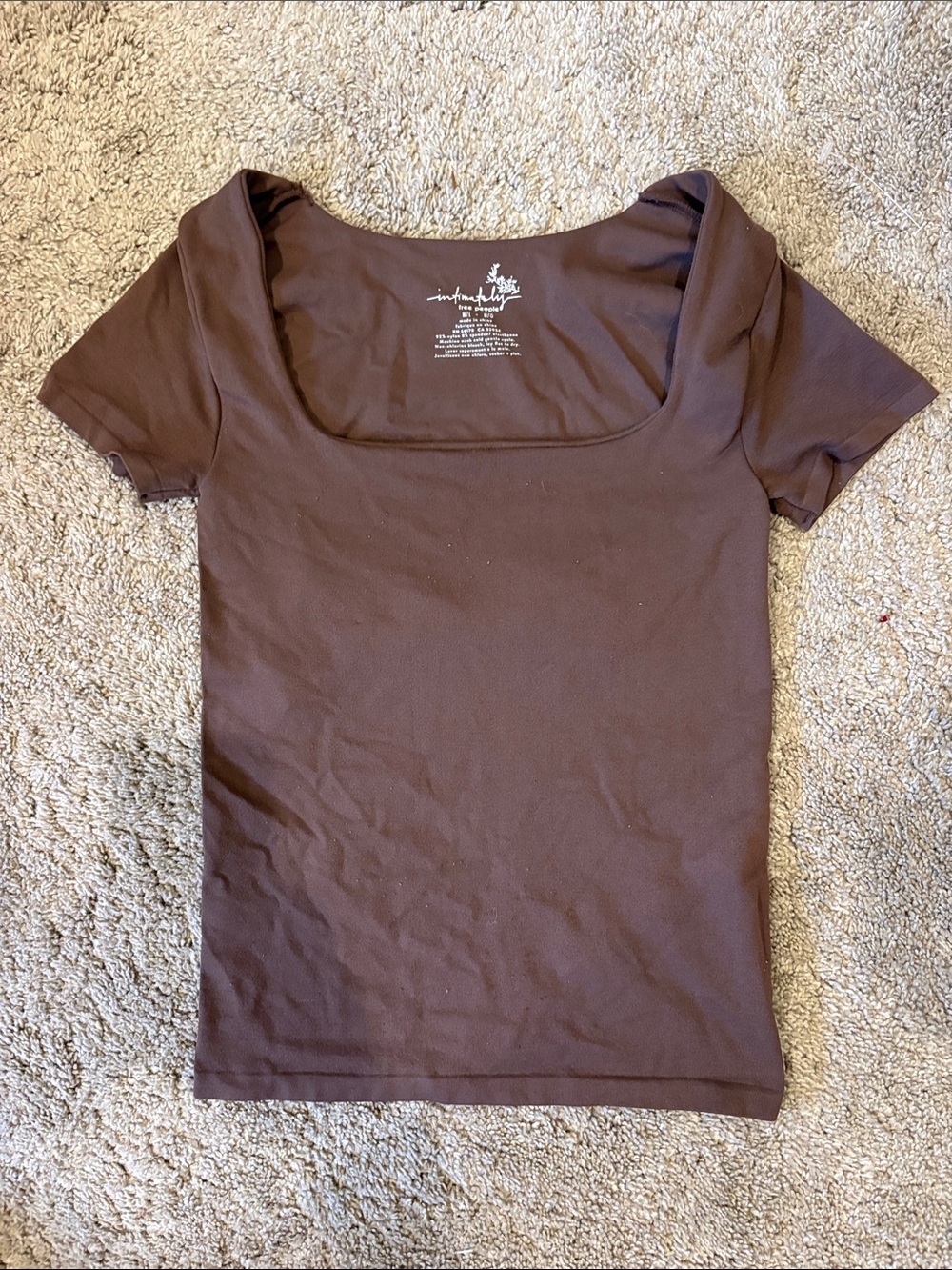 Form-Fitting Square Neck Short Sleeve Top - Chocolate Brown